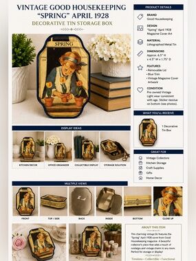 Vintage Good Housekeeping Spring April 1928 Decorative Tin Storage Box